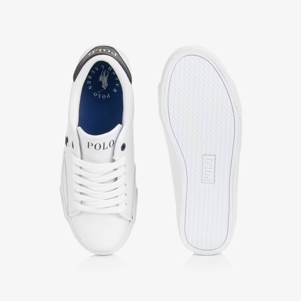 Ralph Lauren-White & Blue Faux Leather Lace-Up Trainers | Childrensalon Outlet