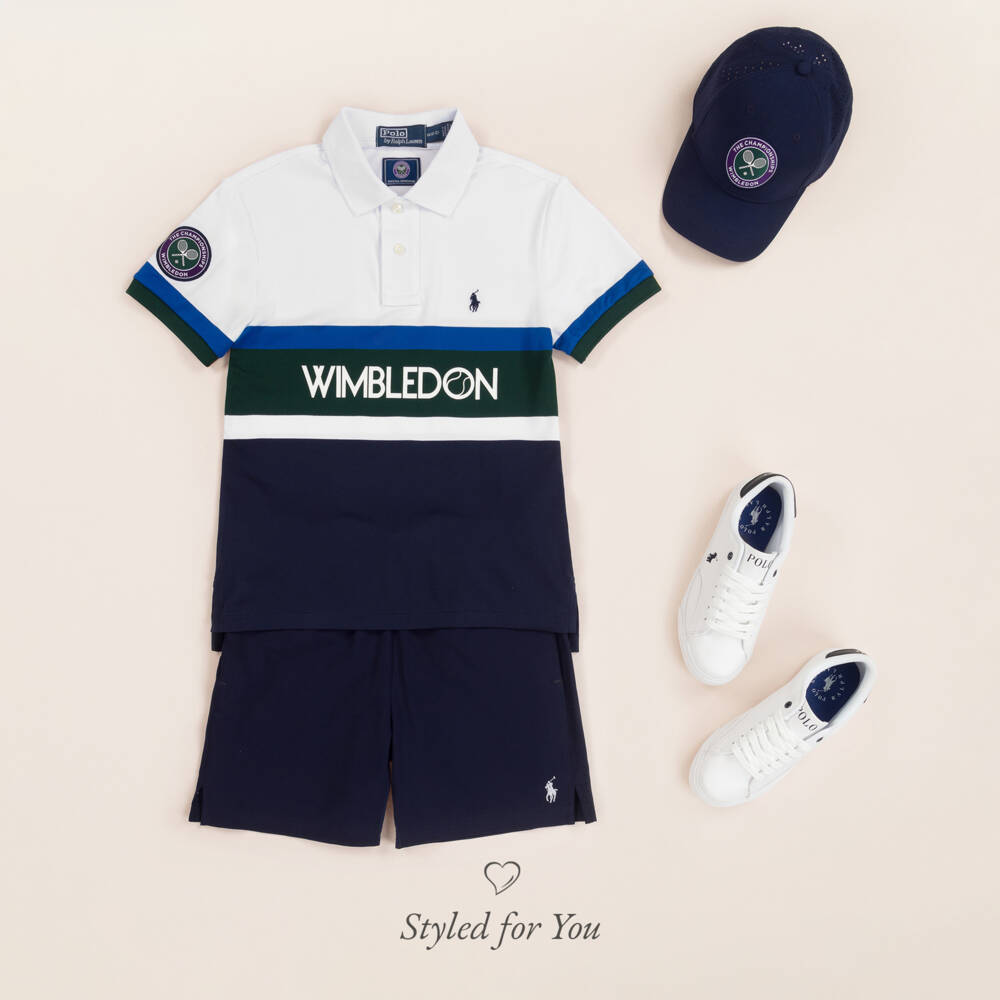 Ralph Lauren-White & Blue Faux Leather Lace-Up Trainers | Childrensalon Outlet