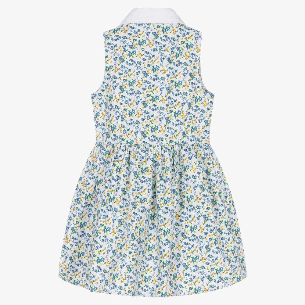 Ralph Lauren - White & Blue Floral Oxford Cotton Dress