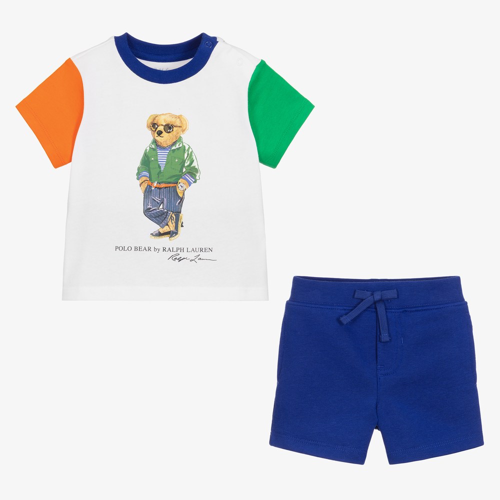 Ralph Lauren-White & Blue Shorts Set | Childrensalon Outlet