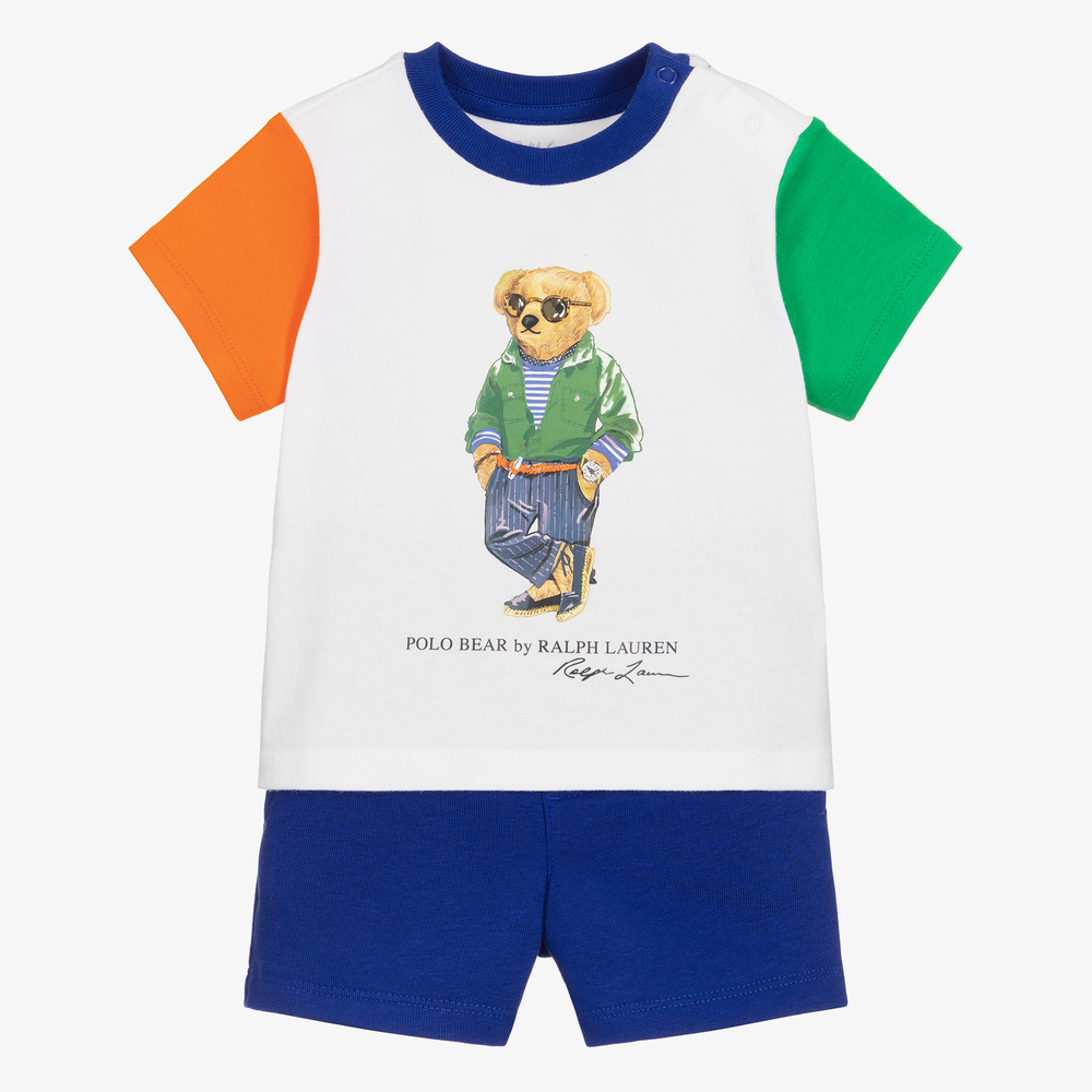 Ralph Lauren - Ensemble short bleu et blanc | Childrensalon