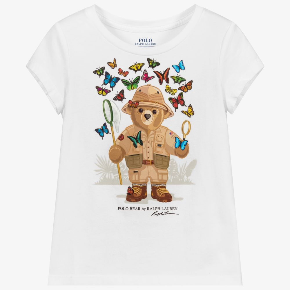 Polo Ralph Lauren - Weißes Oberteil mit Bär und Schmetterlingen | Childrensalon