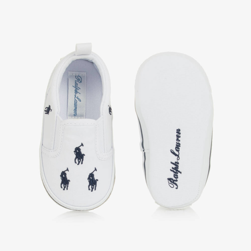 Ralph Lauren-White Canvas Baby Pre-Walker Trainers | Childrensalon Outlet