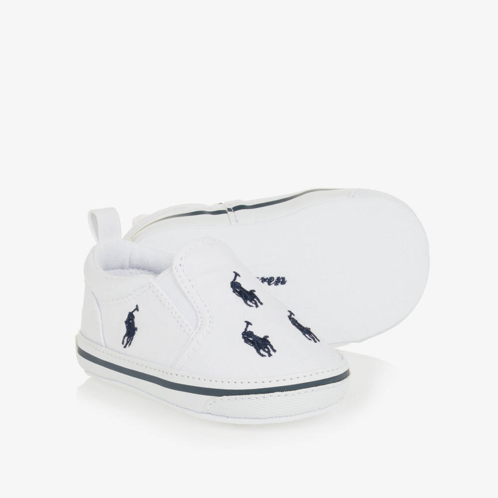 Ralph Lauren-White Canvas Baby Pre-Walker Trainers | Childrensalon Outlet