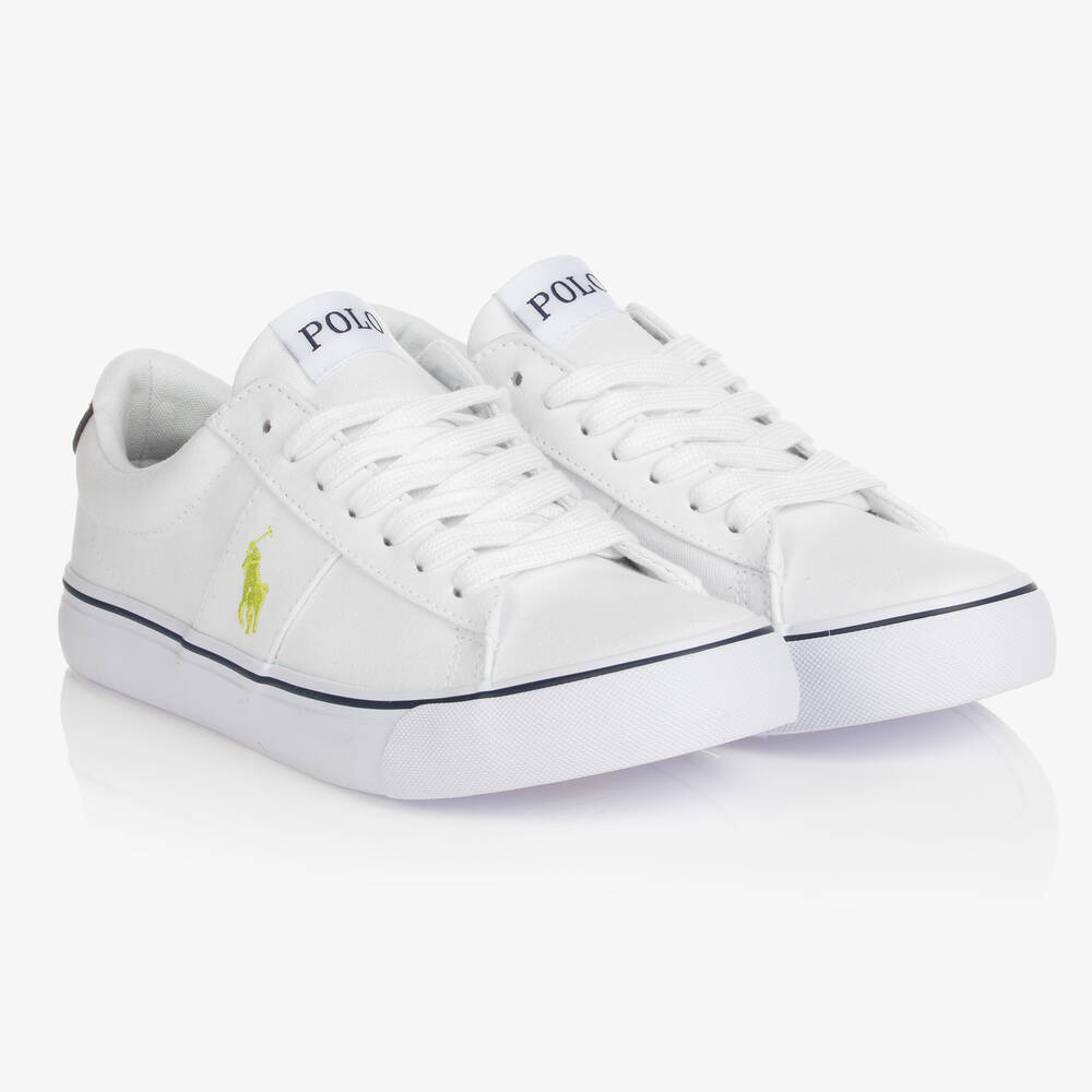 Polo Ralph Lauren - White Canvas Low-Top Logo Trainers | Childrensalon