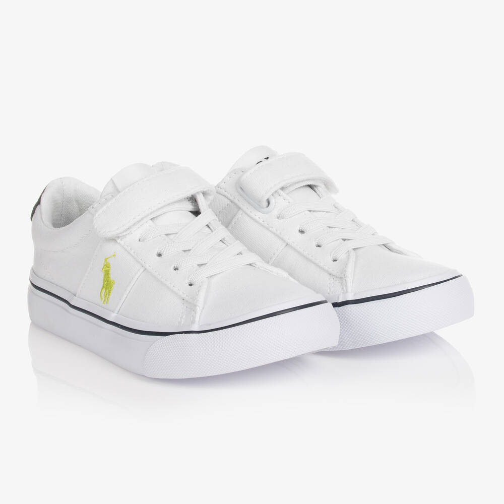 Polo Ralph Lauren - Белые парусиновые кроссовки на липучке | Childrensalon