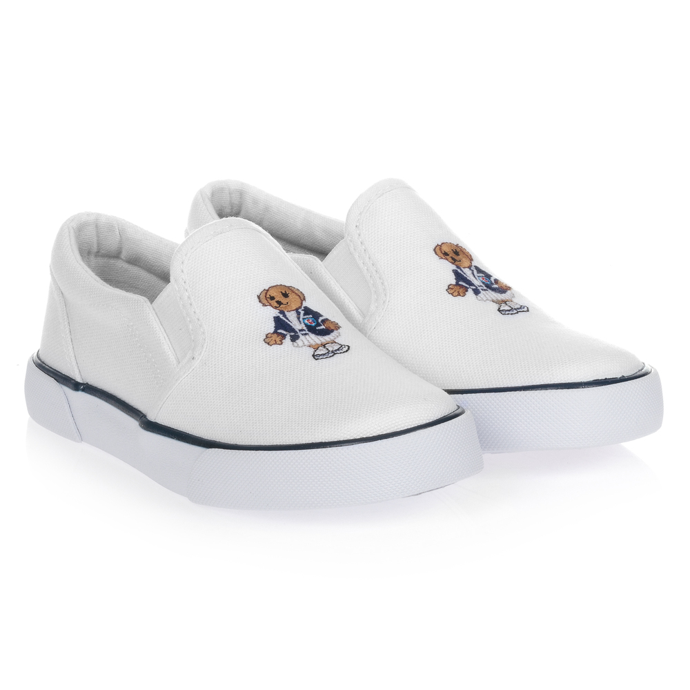 Polo Ralph Lauren - White Canvas Slip-On Trainers | Childrensalon