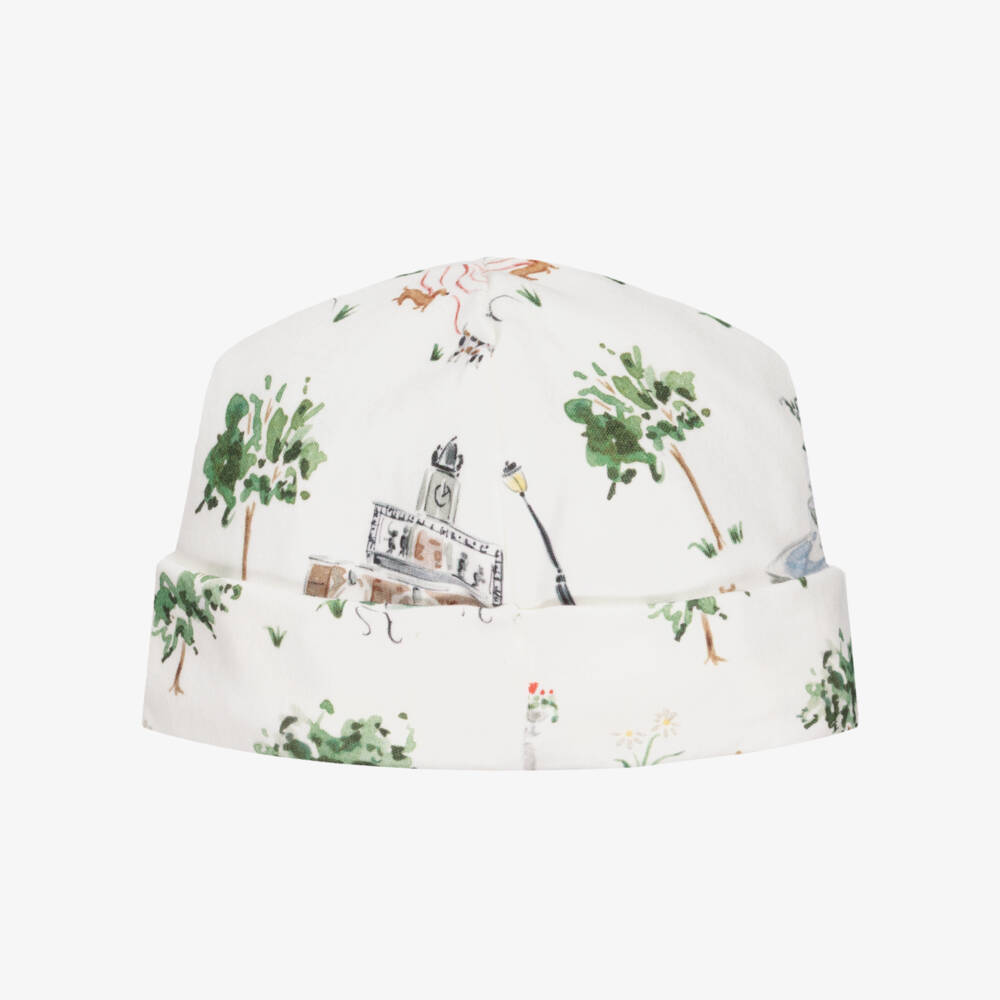 Ralph Lauren-White Cotton Hat with New York Central Park Zoo Print | Childrensalon Outlet
