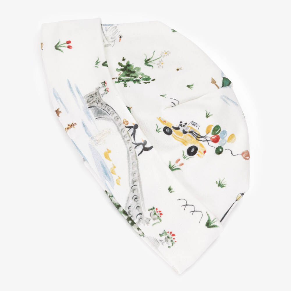 Ralph Lauren-White Cotton Hat with New York Central Park Zoo Print | Childrensalon Outlet