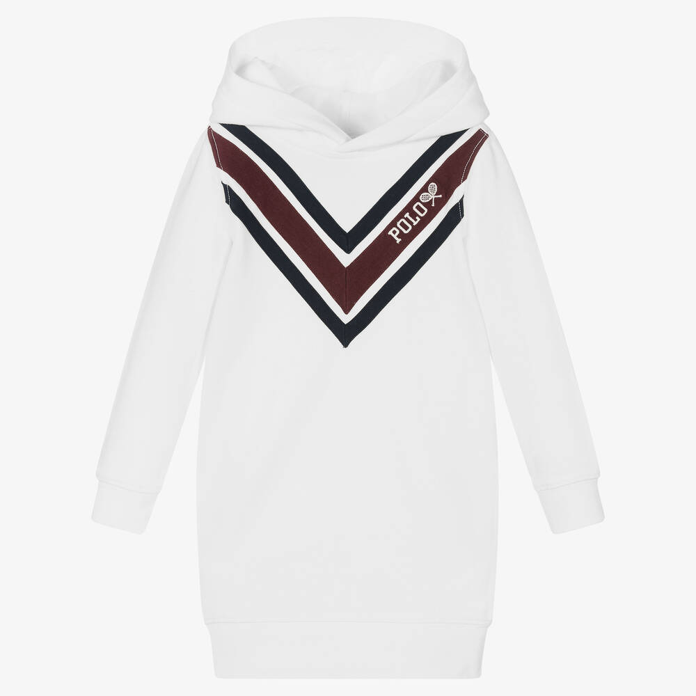 Polo Ralph Lauren - Robe sweat-shirt à capuche blanche en coton | Childrensalon