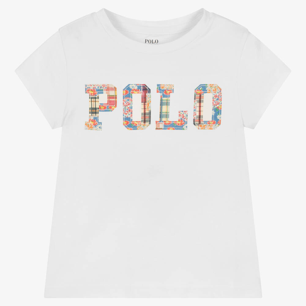 Ralph Lauren - White Cotton Patchwork Logo T-Shirt | Childrensalon