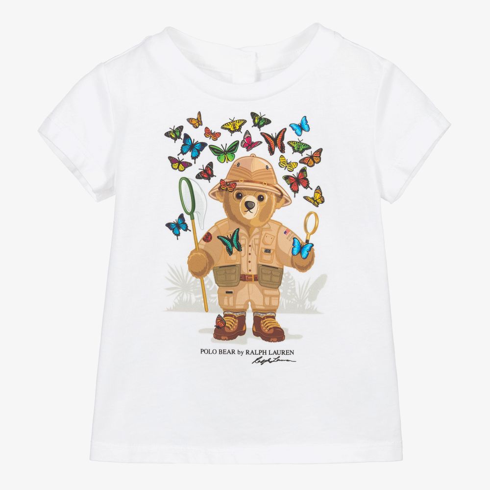 Ralph Lauren - White Cotton Polo Bear T-Shirt | Childrensalon