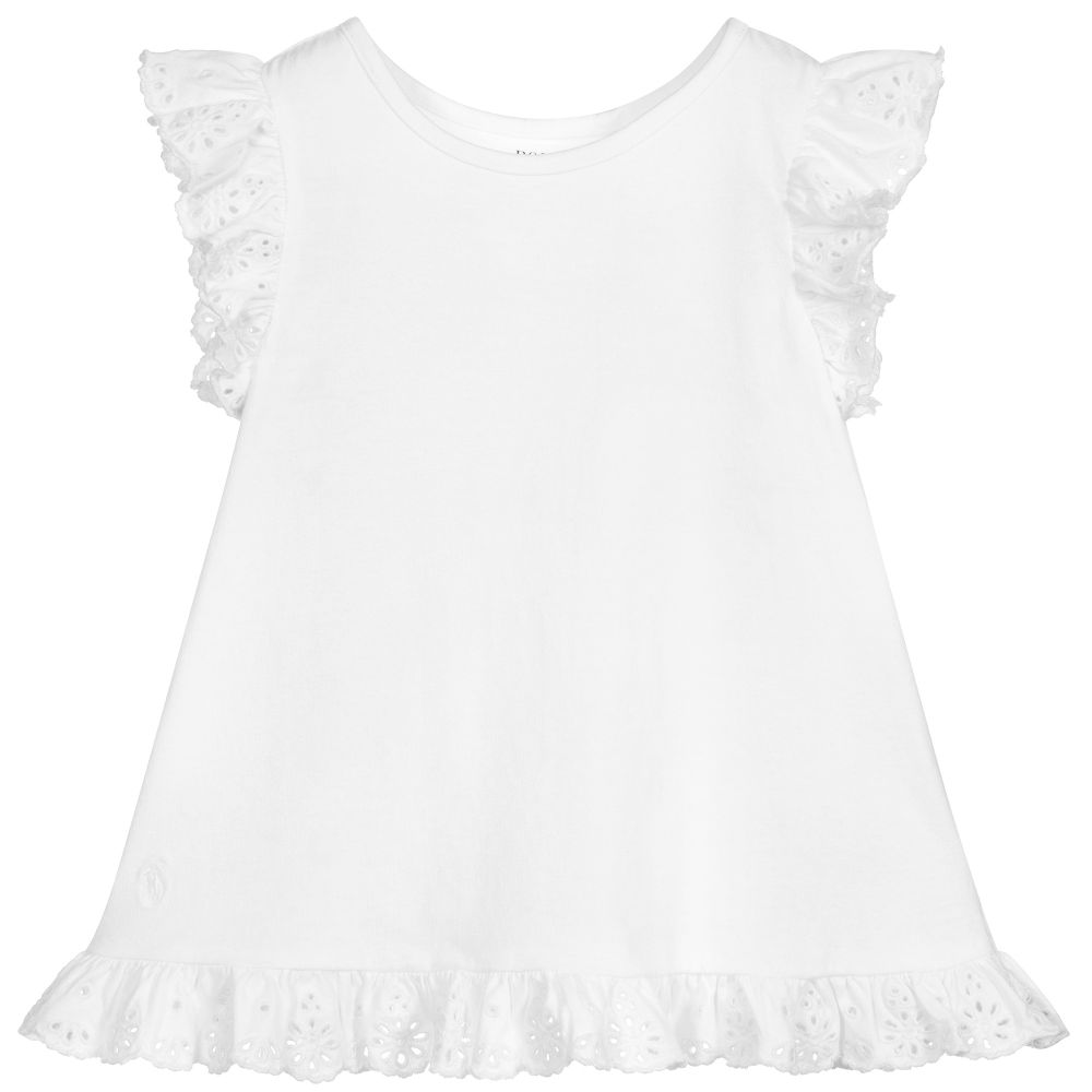 Polo Ralph Lauren - Weißes T-Shirt mit Spitzenborten | Childrensalon