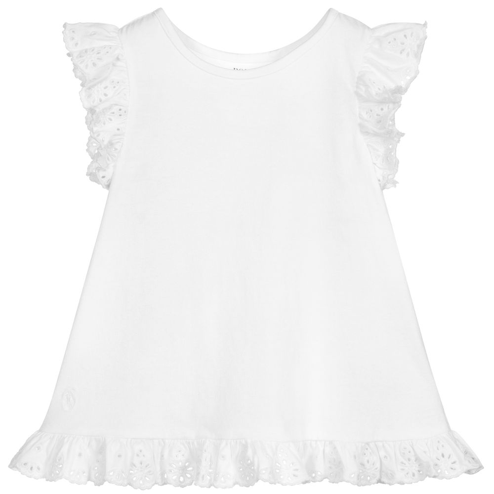 Поло Ralph Lauren-Белый топ с кружевной отделкой | Childrensalon Outlet