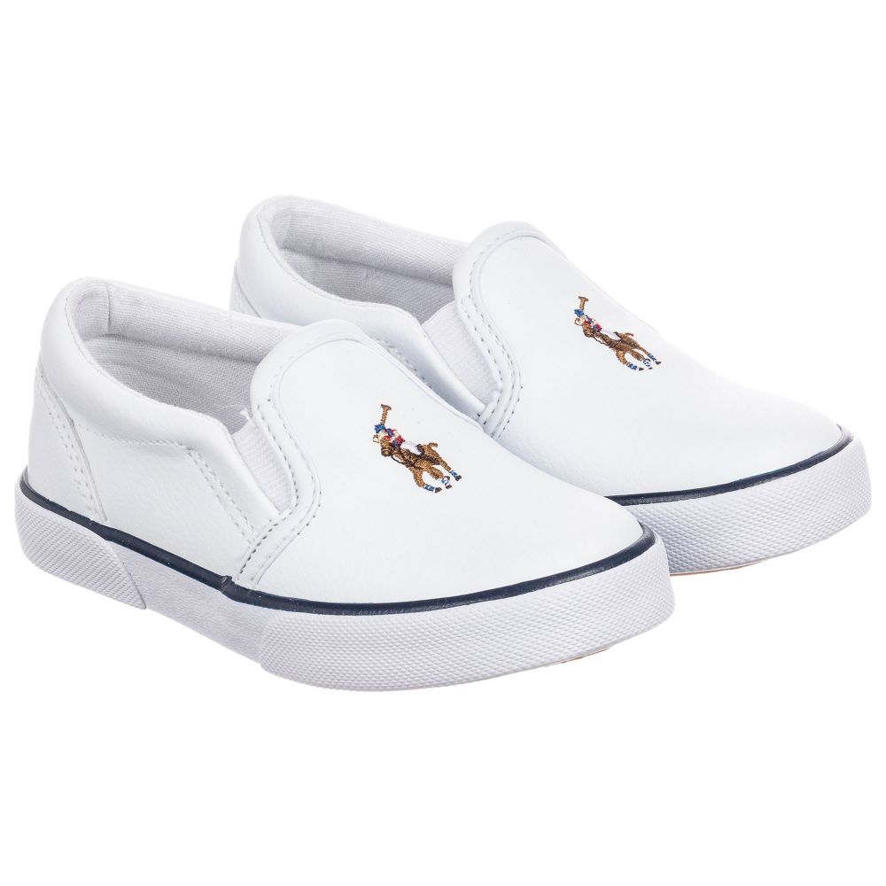 Polo Ralph Lauren-White Logo Slip-On Trainers | Childrensalon Outlet