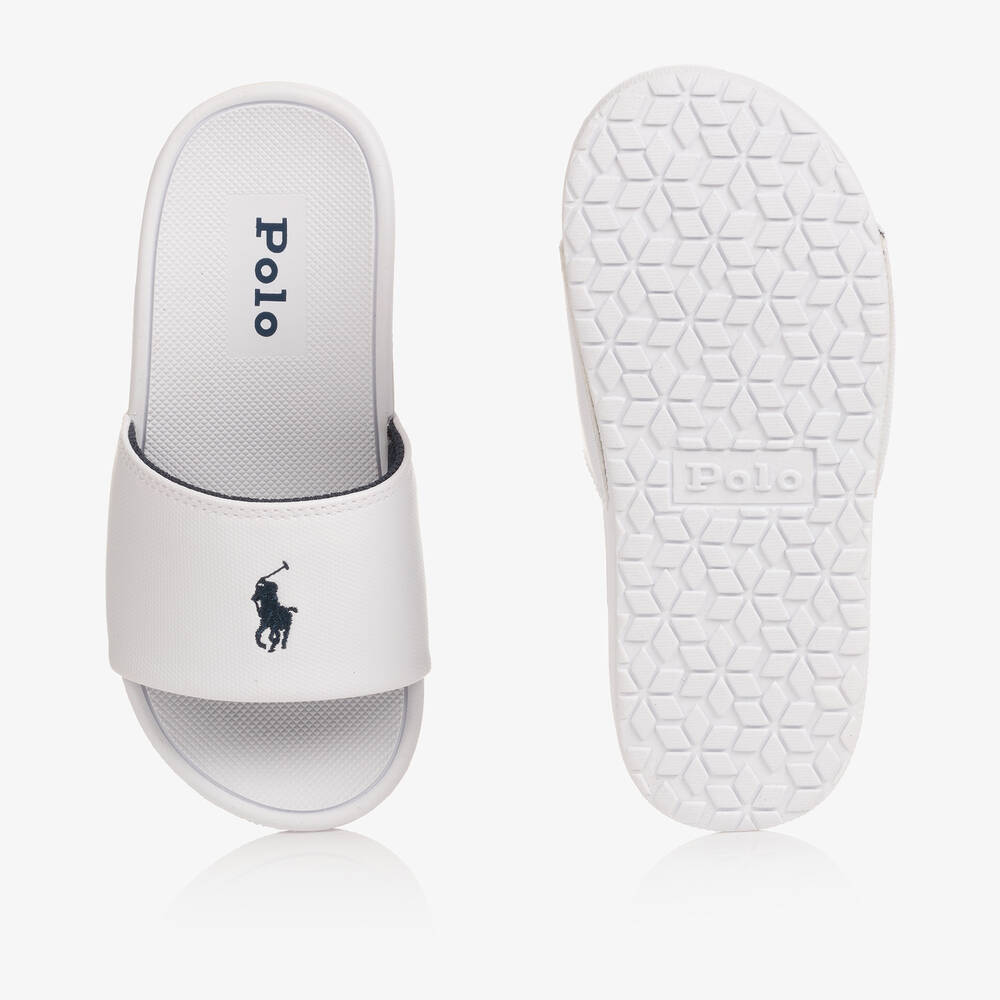 Ralph Lauren White Navy Blue Logo Sliders Childrensalon Outlet