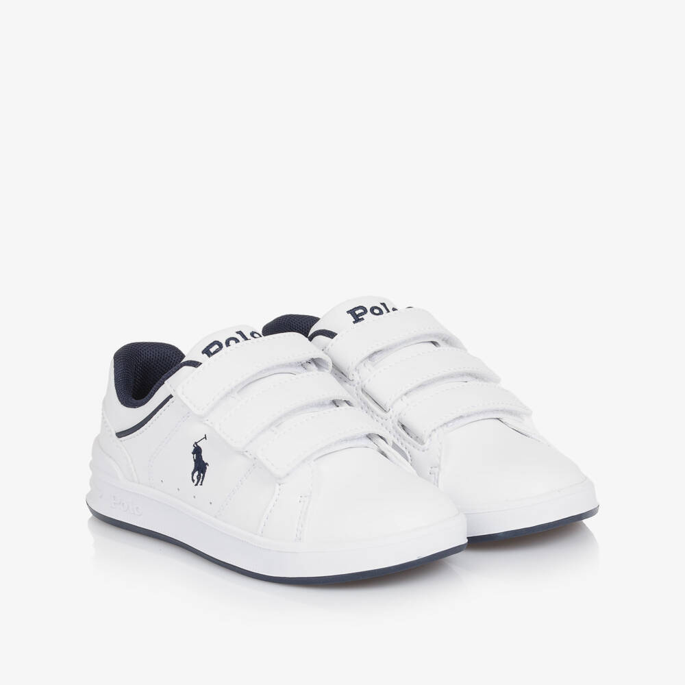 Ralph Lauren-White & Navy Blue Velcro Trainers with Pony Logo | Childrensalon Outlet
