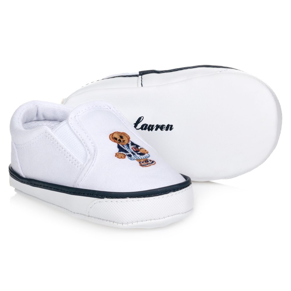 Ralph Lauren - Chaussures blanches Polo Bear Bébé | Childrensalon