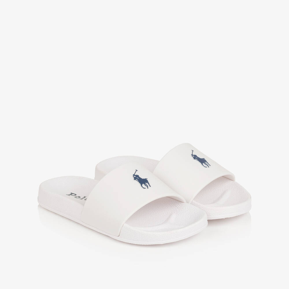 Ralph Lauren-White Pony Logo Sliders | Childrensalon Outlet