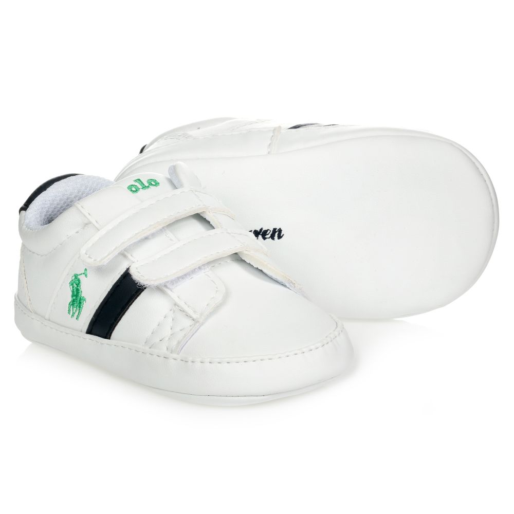 Ralph Lauren - White Pre-Walker Baby Trainers | Childrensalon