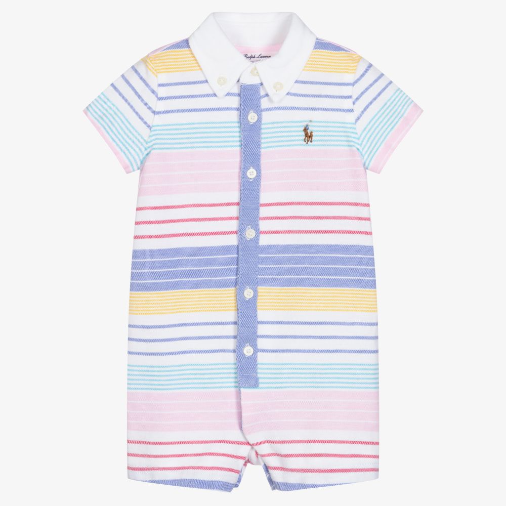 Ralph Lauren - Barboteuse blanche rayée Bébé | Childrensalon