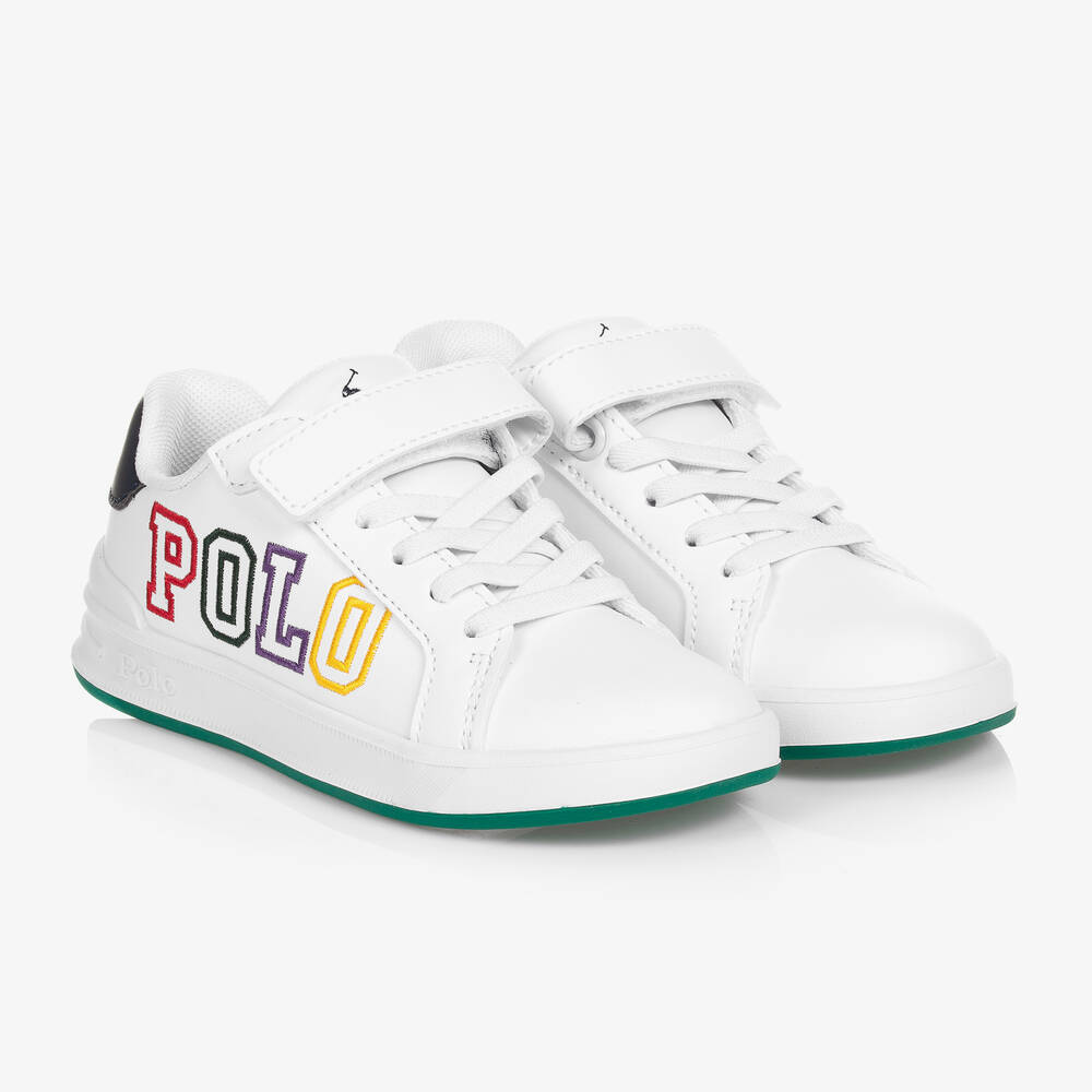 Polo Ralph Lauren - ترينرز بشريط لاصق جلد صناعي لون أبيض | Childrensalon