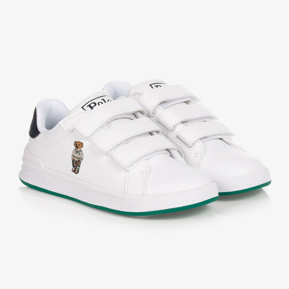 Polo Ralph Lauren - Белые кроссовки на липучке с медвежонком | Childrensalon