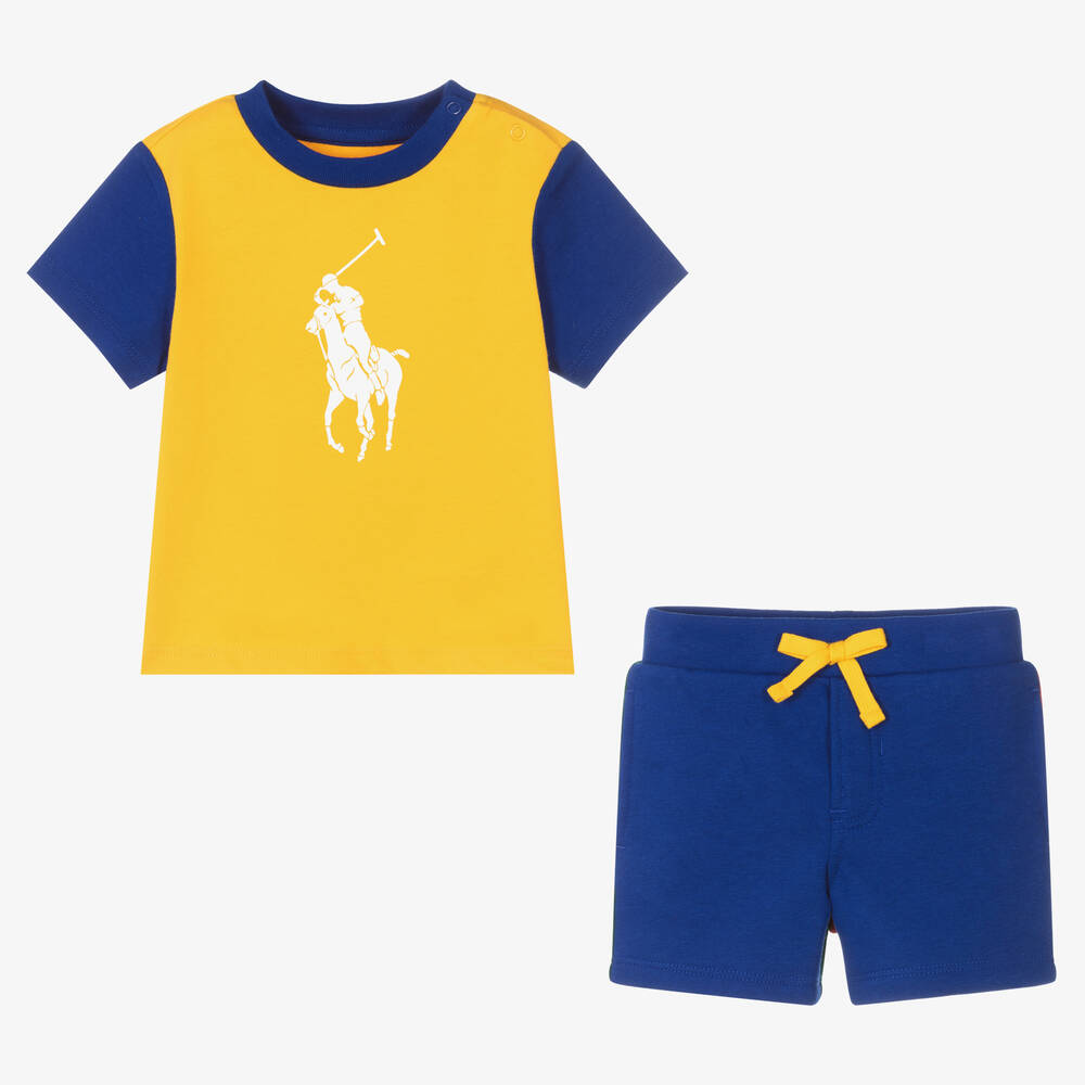 Ralph Lauren Yellow Blue Baby Shorts Set Childrensalon Outlet
