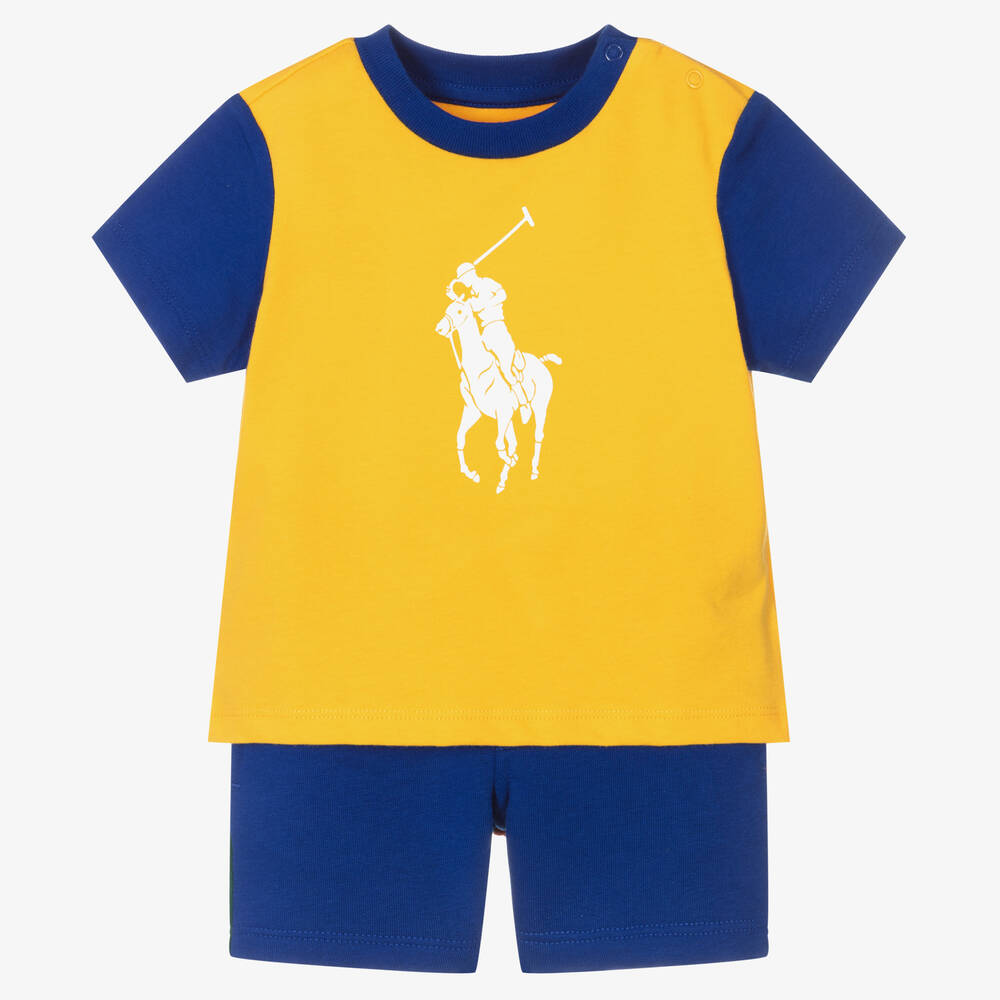 Ralph Lauren - Желто-синяя футболка и синие шорты для малышей | Childrensalon