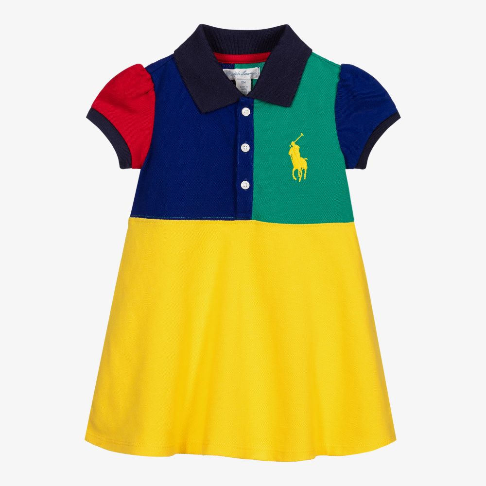 Ralph Lauren - طقم فستان بولو قطن بيكيه لون أصفر | Childrensalon
