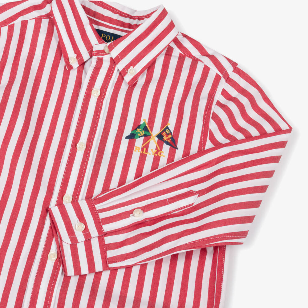 Ralph Lauren-Young Gentlemen's Vibrant Crimson Striped Shirt | Childrensalon Outlet