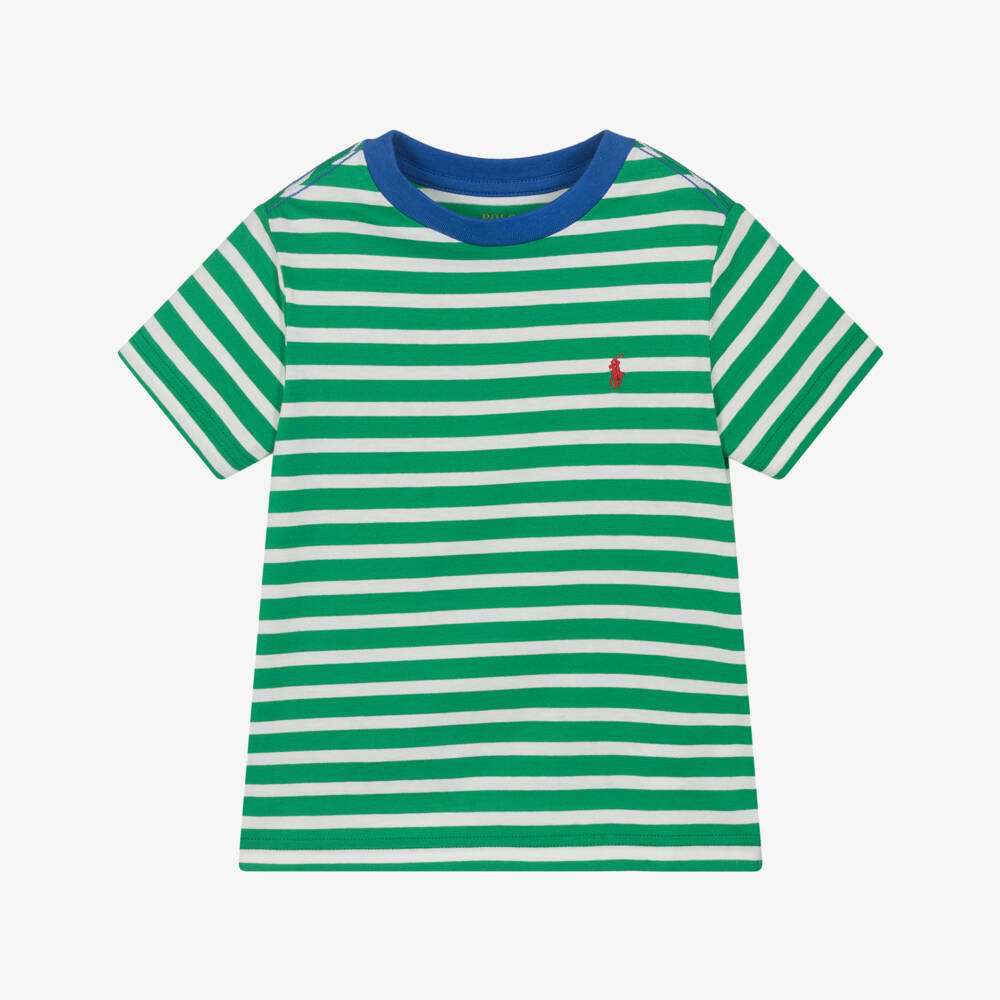 Ralph Lauren-Молодежная зеленая полосатая хлопковая футболка | Childrensalon Outlet