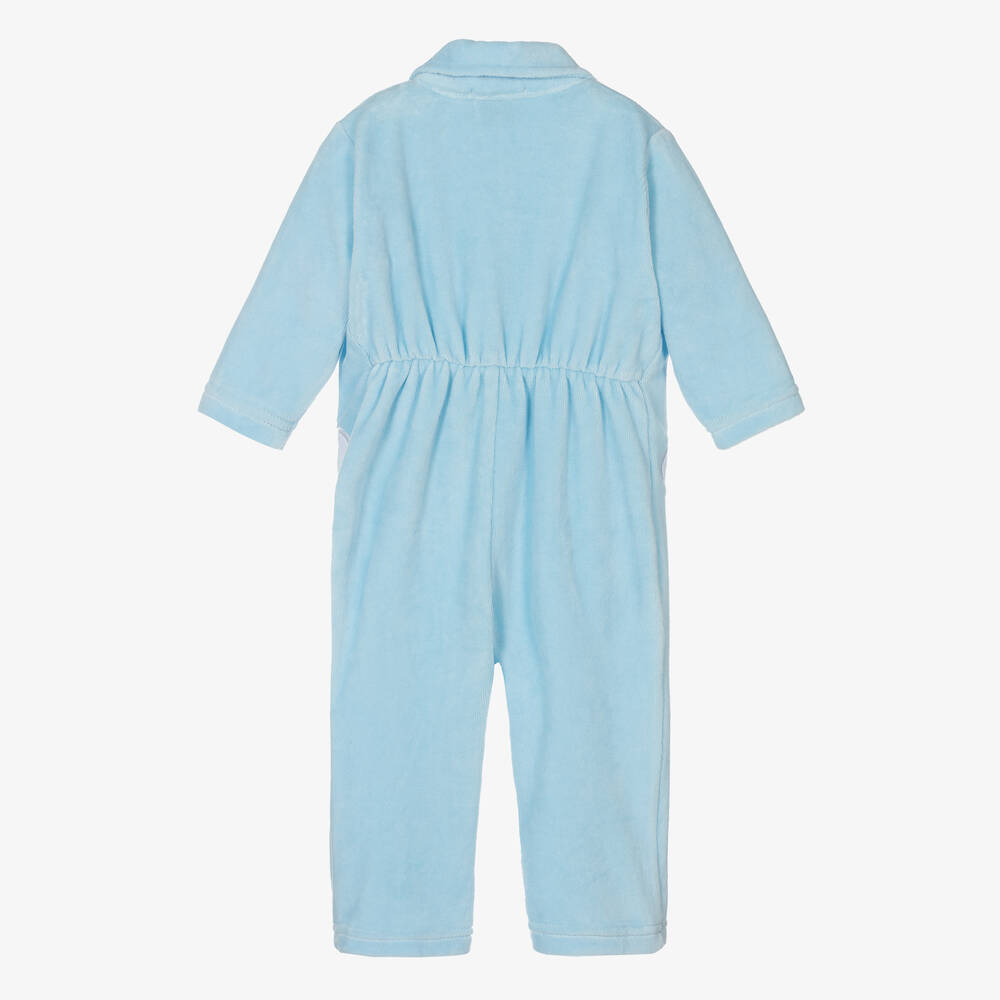 RaspberryPlum-جمبسوت قطن قطيفة لون أزرق فاتح للمولودات | Childrensalon Outlet