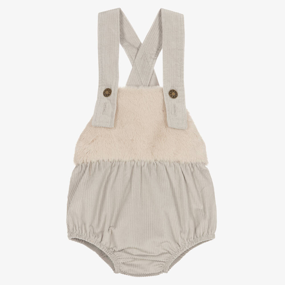 RaspberryPlum - Baby Girls Grey Cotton Dungaree Shortie | Childrensalon