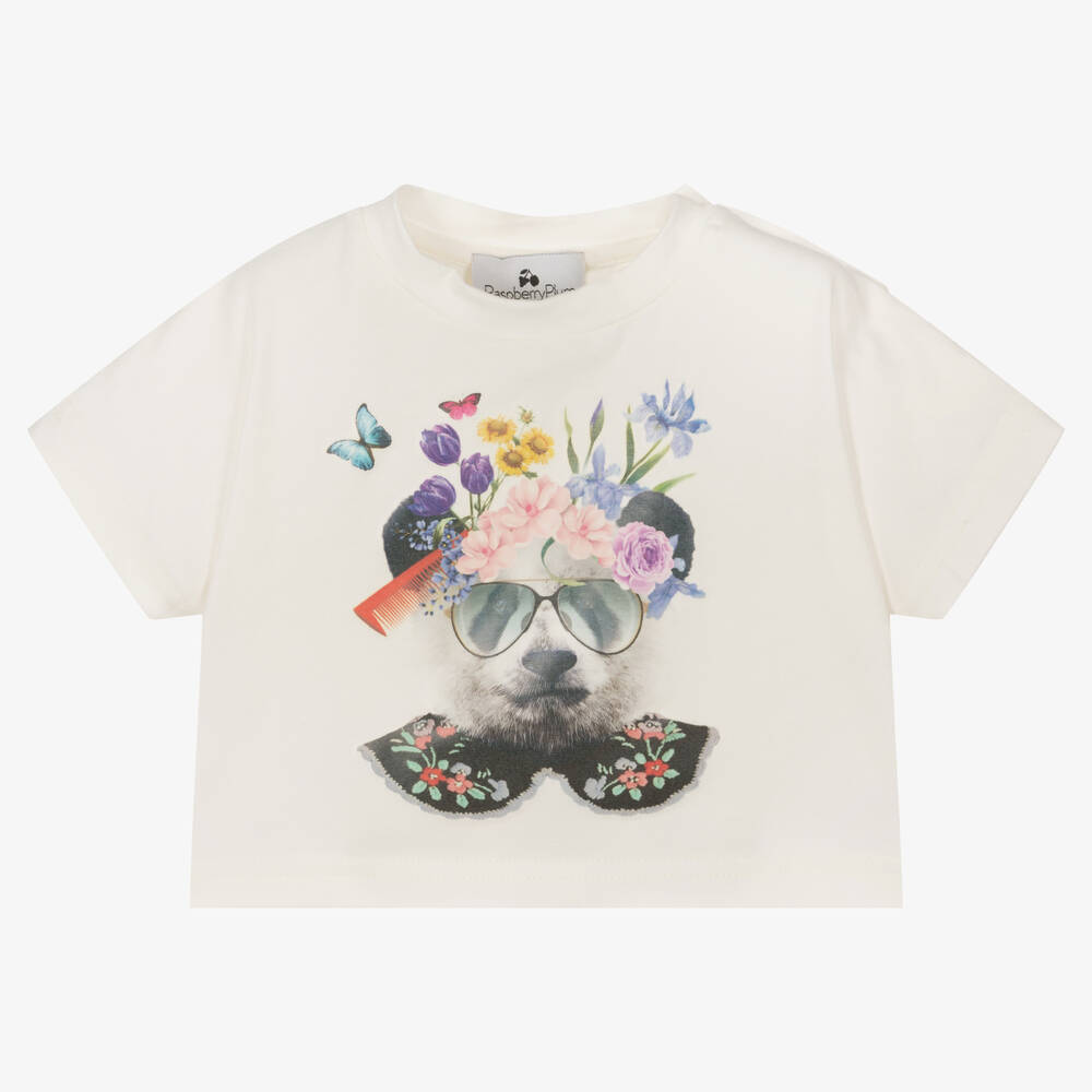 RaspberryPlum - Elfenbeinfarbenes Panda-T-Shirt  | Childrensalon