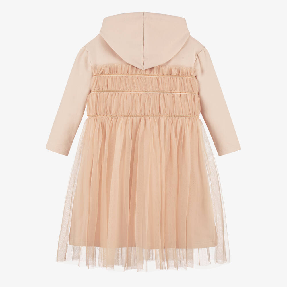RaspberryPlum-Girls Beige Cotton Jersey & Tulle Hooded Dress | Childrensalon Outlet