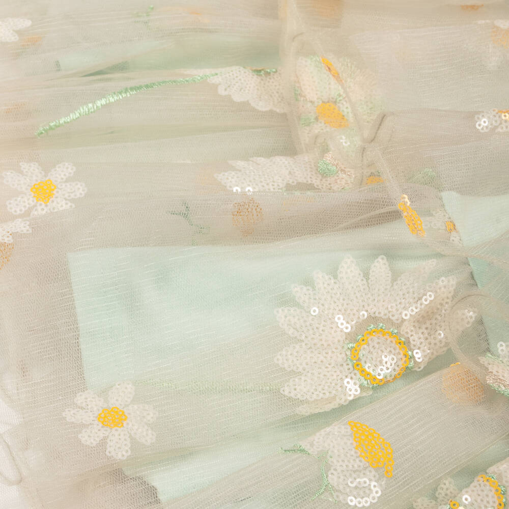 RaspberryPlum-Girls Beige Tulle Dress with Sequinned Daisies | Childrensalon Outlet