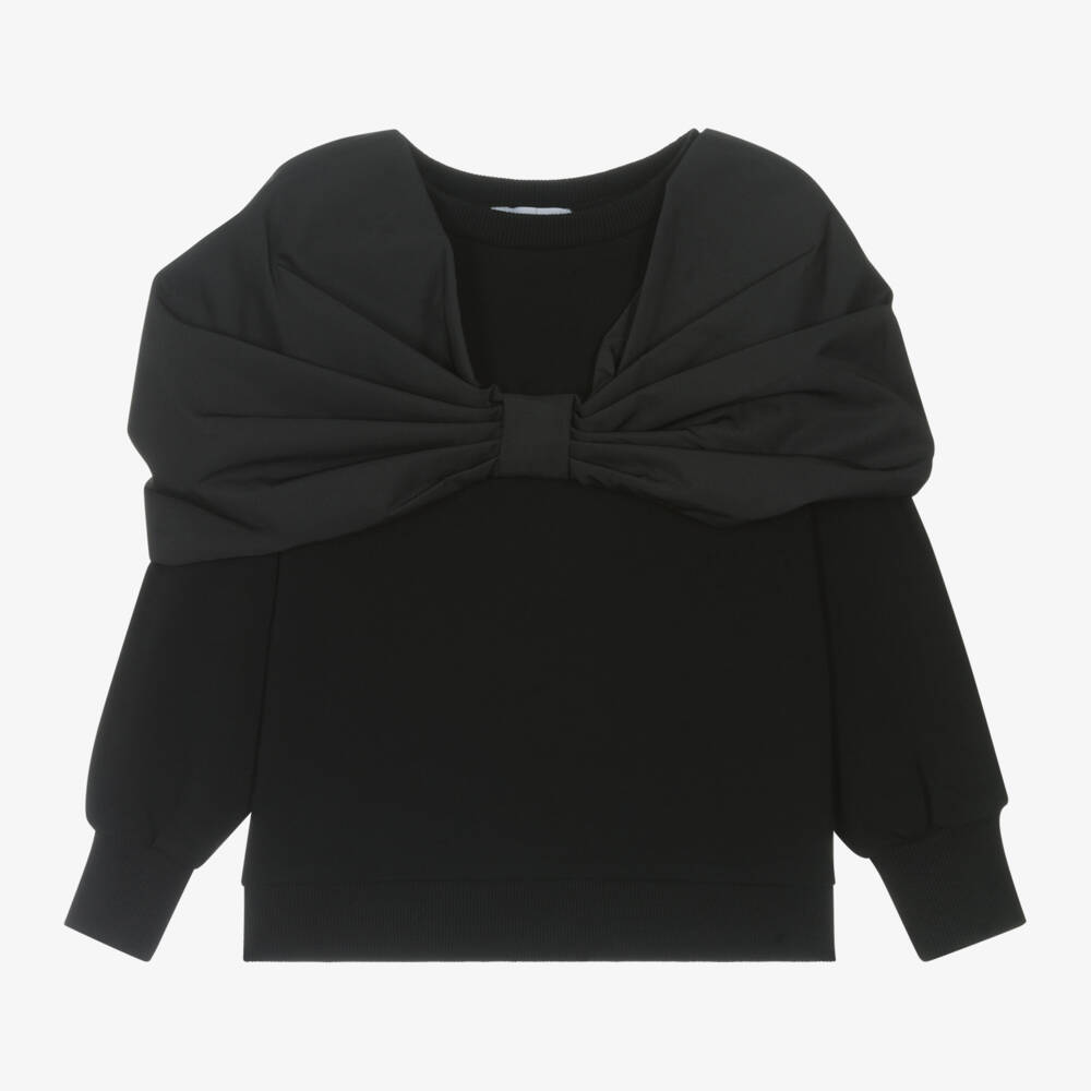 RaspberryPlum-Girls Black Cotton Bow Sweatshirt | Childrensalon Outlet