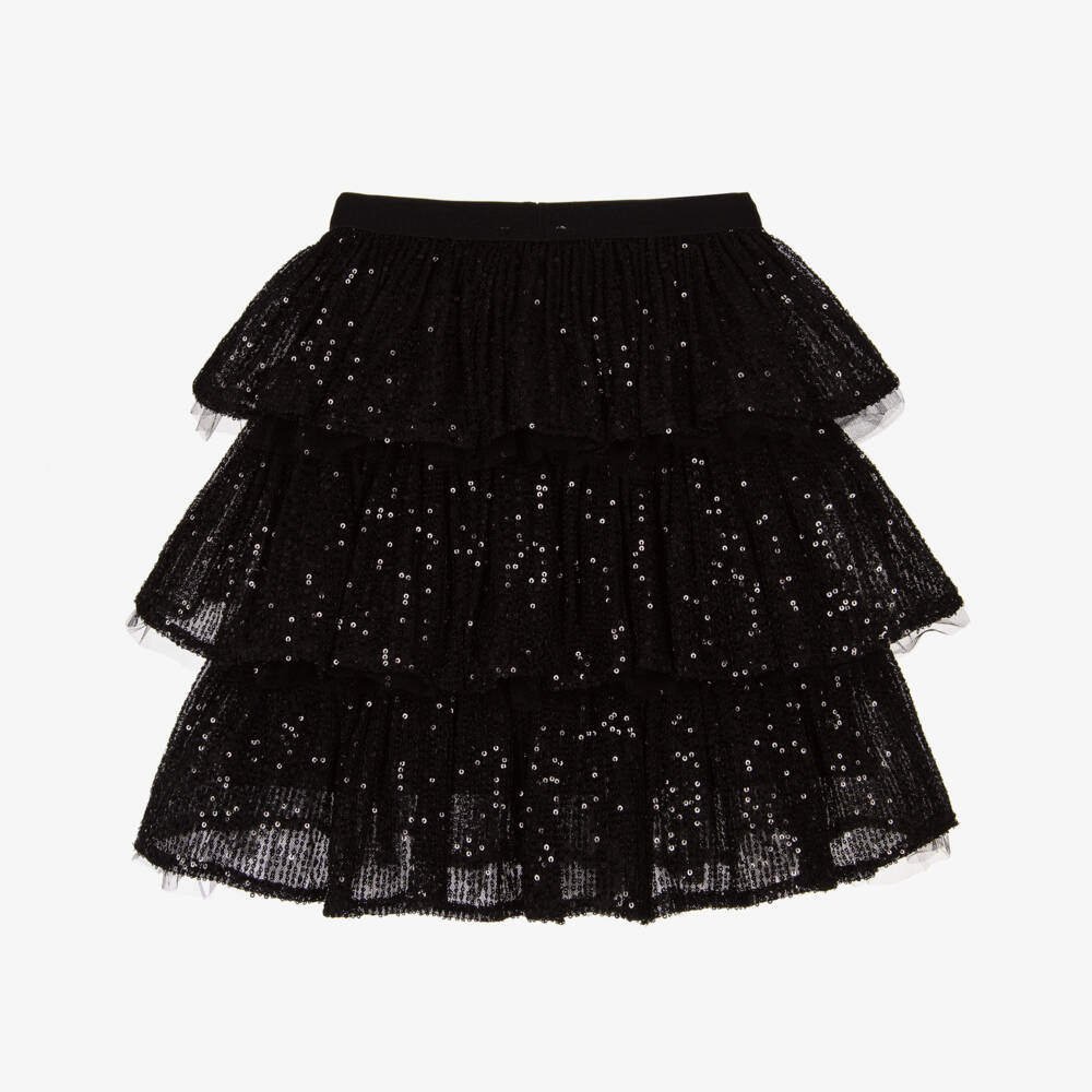 RaspberryPlum-Girls Black Mesh & Sequin Tiered Skirt | Childrensalon Outlet