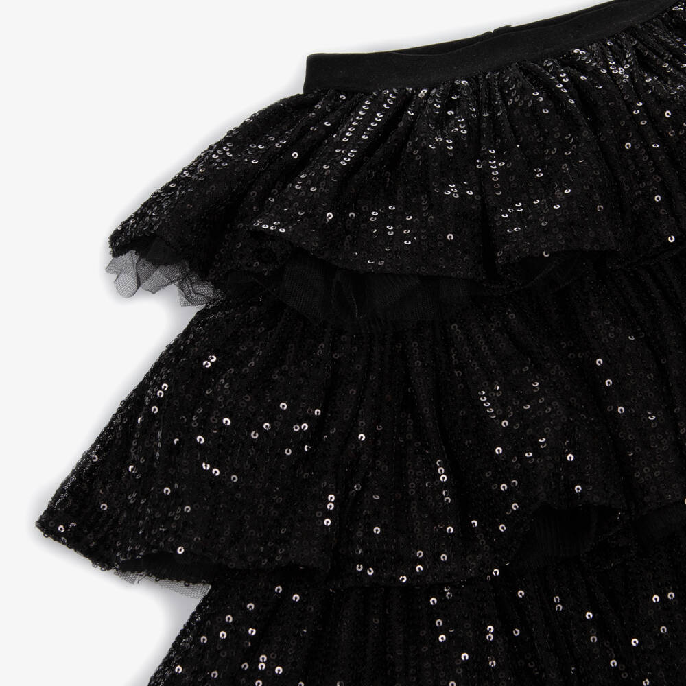 RaspberryPlum-Girls Black Mesh & Sequin Tiered Skirt | Childrensalon Outlet