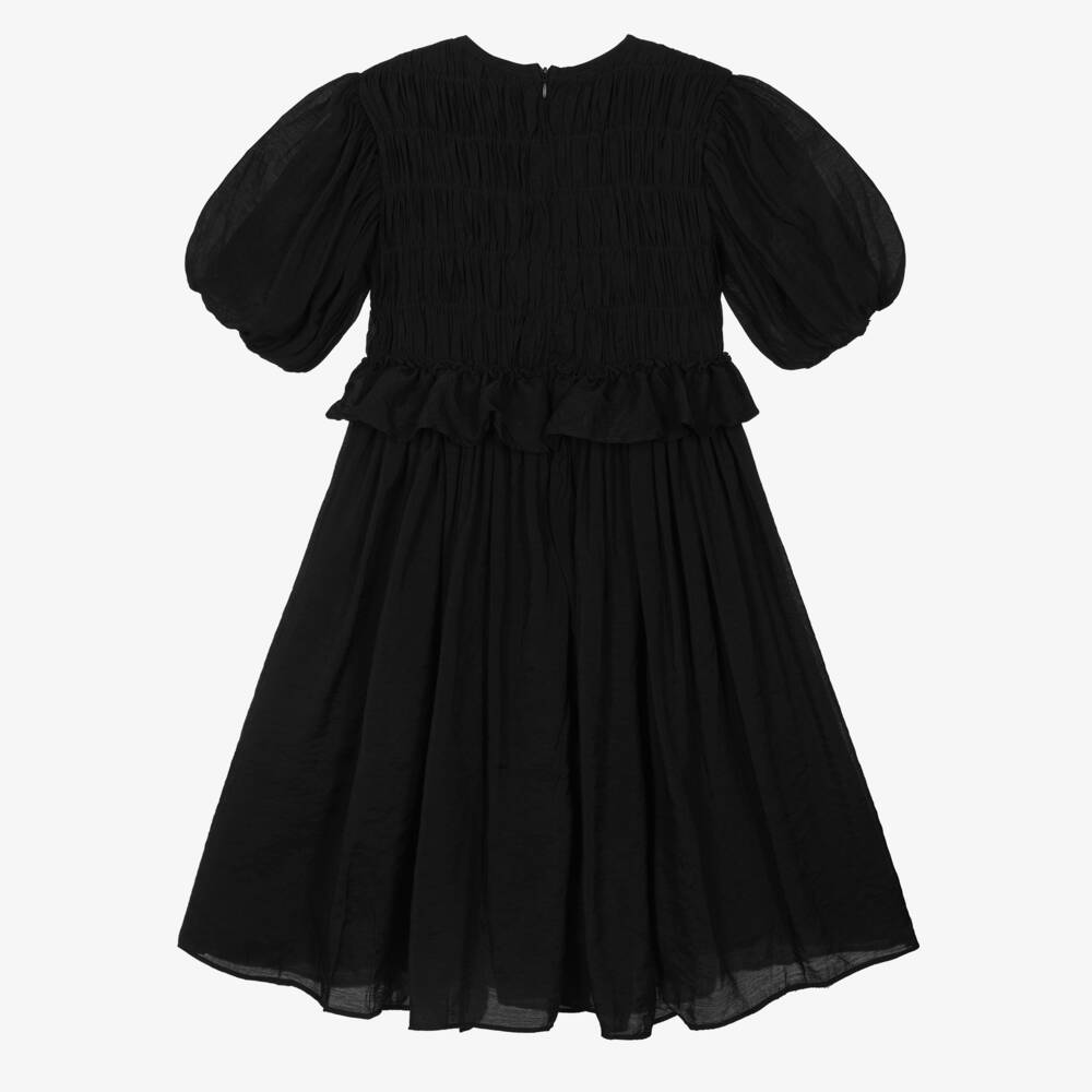 RaspberryPlum-Girls Black Ruched Dress with Ruffle Trim | Childrensalon Outlet