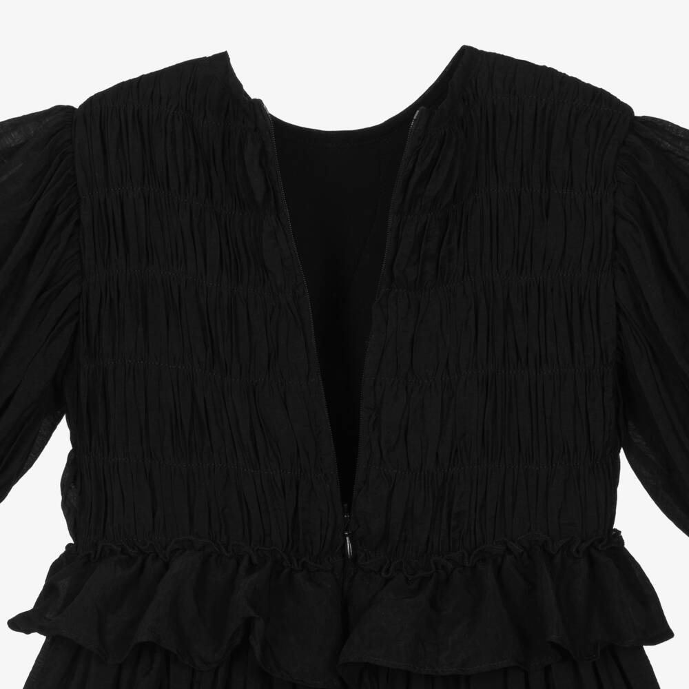 RaspberryPlum-Girls Black Ruched Dress with Ruffle Trim | Childrensalon Outlet
