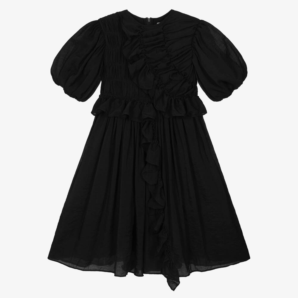 RaspberryPlum-Girls Black Ruched Dress with Ruffle Trim | Childrensalon Outlet