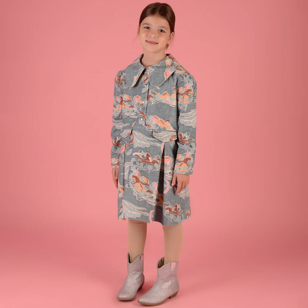 RaspberryPlum-Girls Blue Brushed Cotton Horse Dress | Childrensalon Outlet