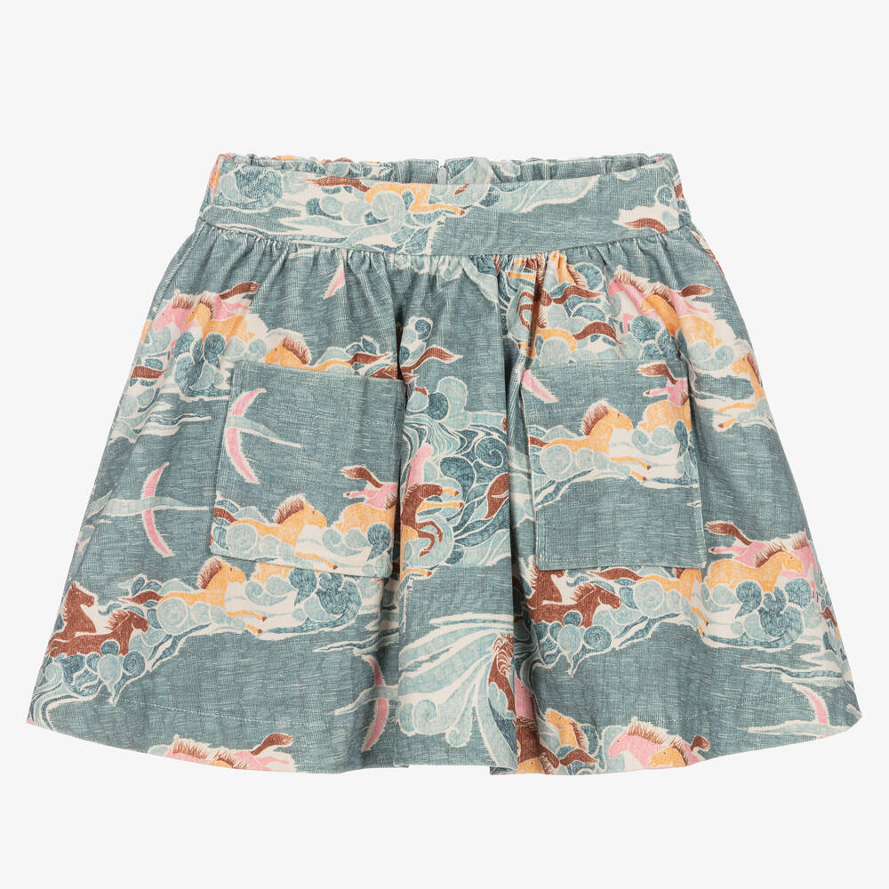 RaspberryPlum - Girls Blue Brushed Cotton Horse Skirt  | Childrensalon