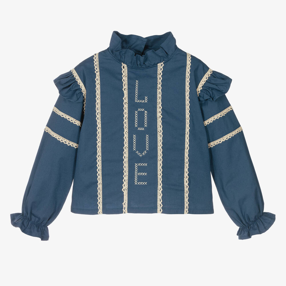 RaspberryPlum-Girls Blue Cotton Blouse | Childrensalon Outlet