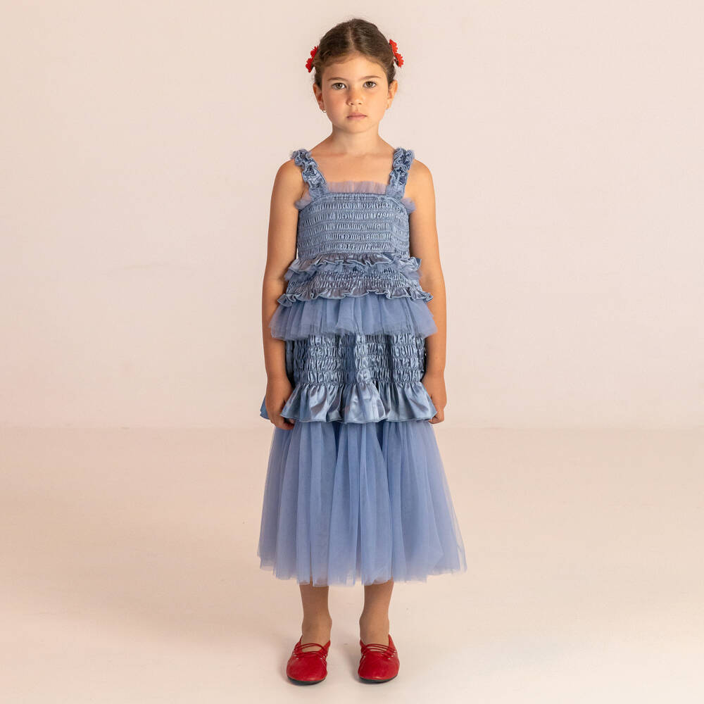 RaspberryPlum-Girls Blue Satin & Tulle Party Dress | Childrensalon Outlet