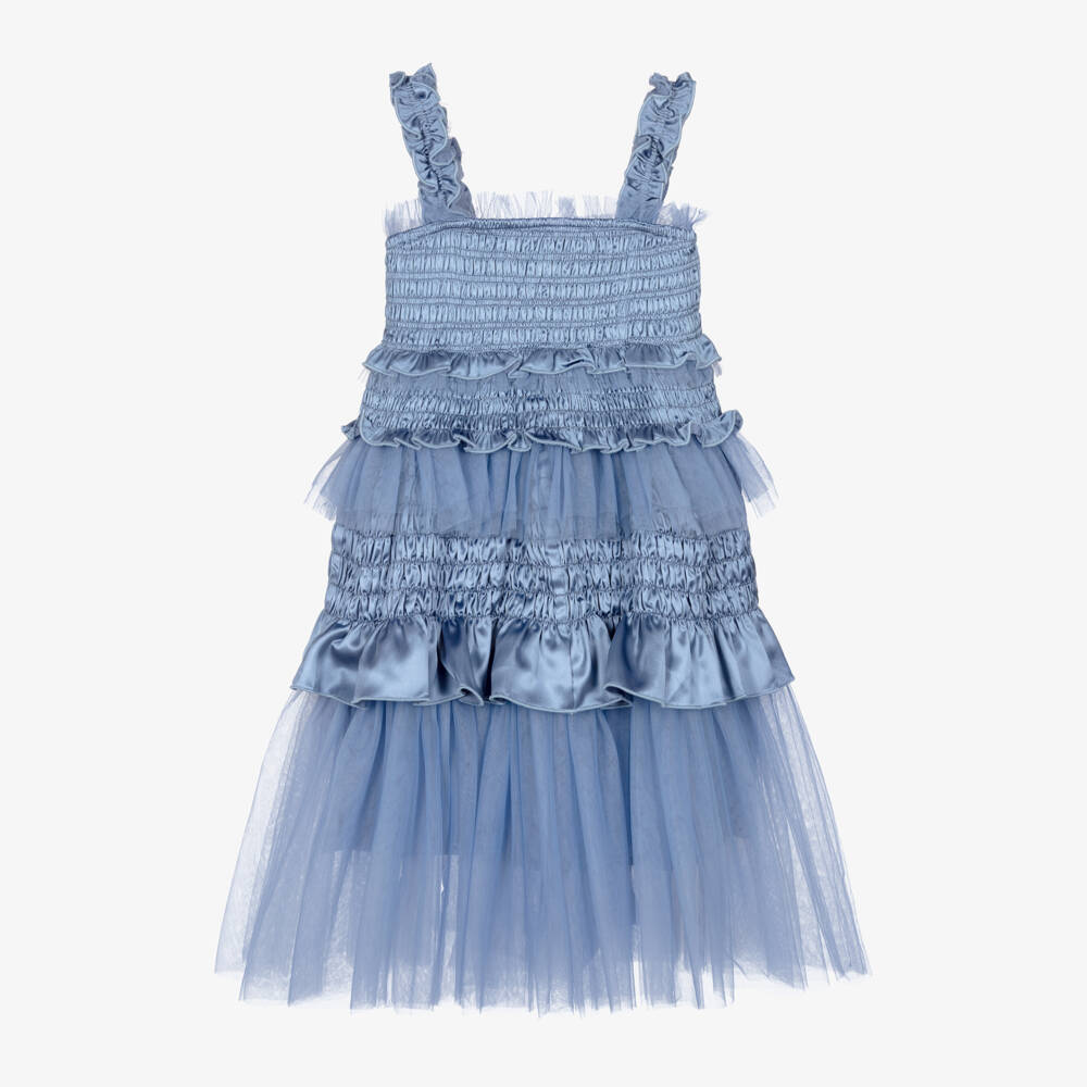 RaspberryPlum-Girls Blue Satin & Tulle Party Dress | Childrensalon Outlet