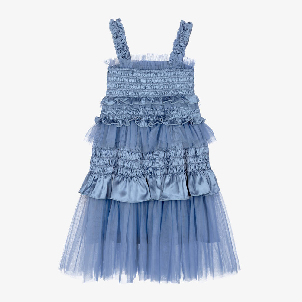 RaspberryPlum-Girls Blue Satin & Tulle Party Dress | Childrensalon Outlet