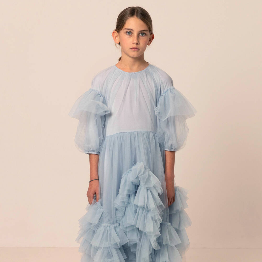 RaspberryPlum-Girls Blue Tulle Dress with Ruffles | Childrensalon Outlet